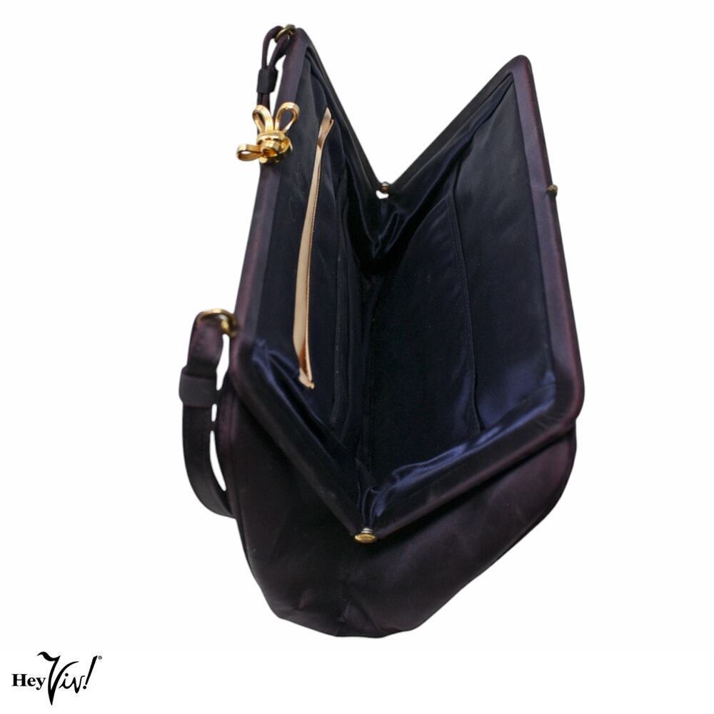 Vintage Coblentz Original Purse Dark Blue Pleated Satin Handbag 9x7"- Hey Viv - Picture 5 of 7
